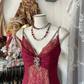 Wine Red Spaghetti Straps Mermaid Lace Vintage Long Evening Party Dress, D318