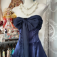 Navy Blue Strapless A-Line Satin Vintage Long Prom Dress Formal Party Dress, D326