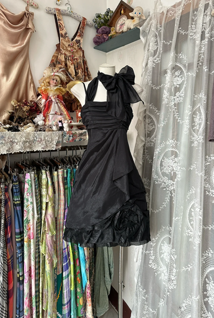 Black Straps Sheath Chiffon Vintage Short Party Dress Homecoming Dress, D338