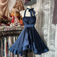 Navy Blue Halter A-Line Satin Vintage Short Party Dress Homecoming Dress, D341