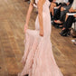 Pink V Neck Mermaid Ruffles Chiffon Long Party Dress Vintage Evening Dress, D371