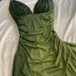 Green Halter Ombre Ruffles Chiffon Long Party Dress Vintage Evening Gown, D382