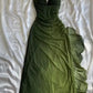 Green Halter Ombre Ruffles Chiffon Long Party Dress Vintage Evening Gown, D382