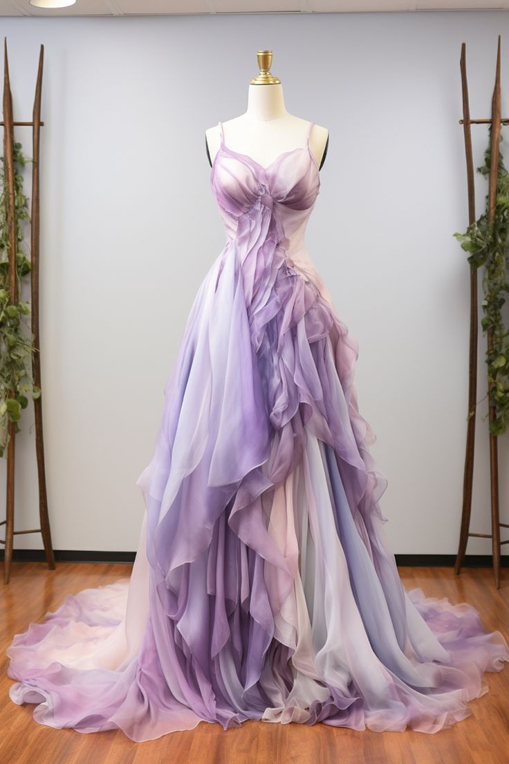 Lavender Straps A-Line Ombre Long Party Dress Formal Evening Gown, D431