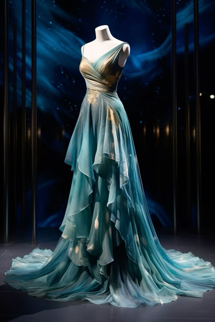 Blue One Shoulder A-Line Ombre Long Party Dress Formal Evening Gown, D439