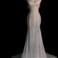 Stunning White Backless Mermaid Shiny Long Party Gown Wedding Dress, D444