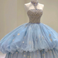 Blue Halter Strapless A-Line Sweet 16 Birthday Ball Gown Gorgeous Prom Dress, D458