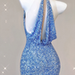 Blue Halter Sequins Mermaid Shiny Long Party Dress Evening Gown Birthday Dress, D473