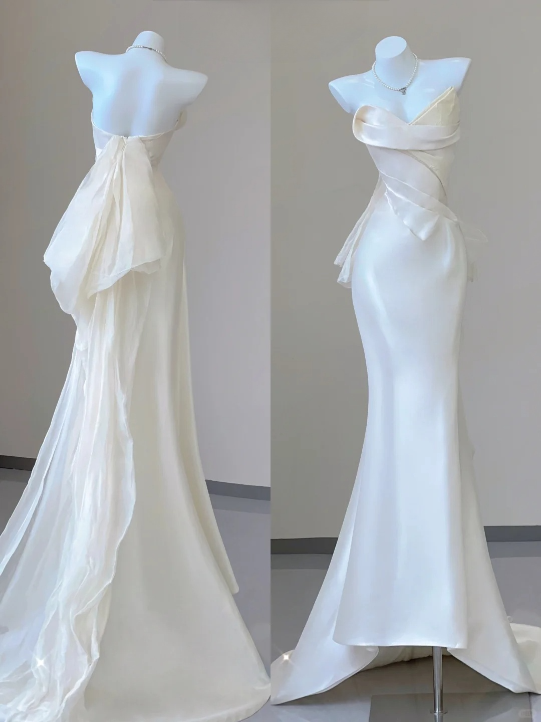 Elegant White Strapless Mermaid Satin Long Party Dress Light Wedding Dress, D477