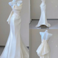 Elegant White Strapless Mermaid Satin Long Party Dress Light Wedding Dress, D477