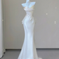 Elegant White Strapless Mermaid Satin Long Party Dress Light Wedding Dress, D477