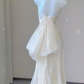 Elegant White Strapless Mermaid Satin Long Party Dress Light Wedding Dress, D477