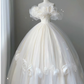 Retro White Off Shoulder A-Line Tulle Satin Birthday Dress Wedding Dress, D479