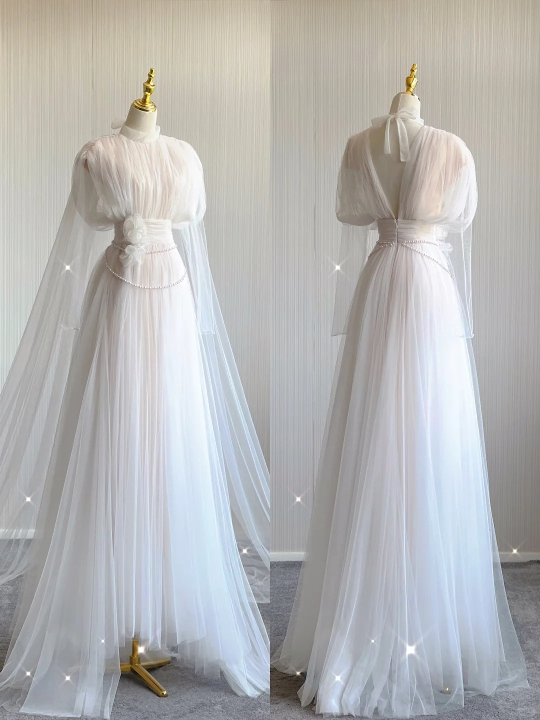 Retro White Sleeveless A-Line Tulle Birthday Dress Elegant Wedding Dress, D480