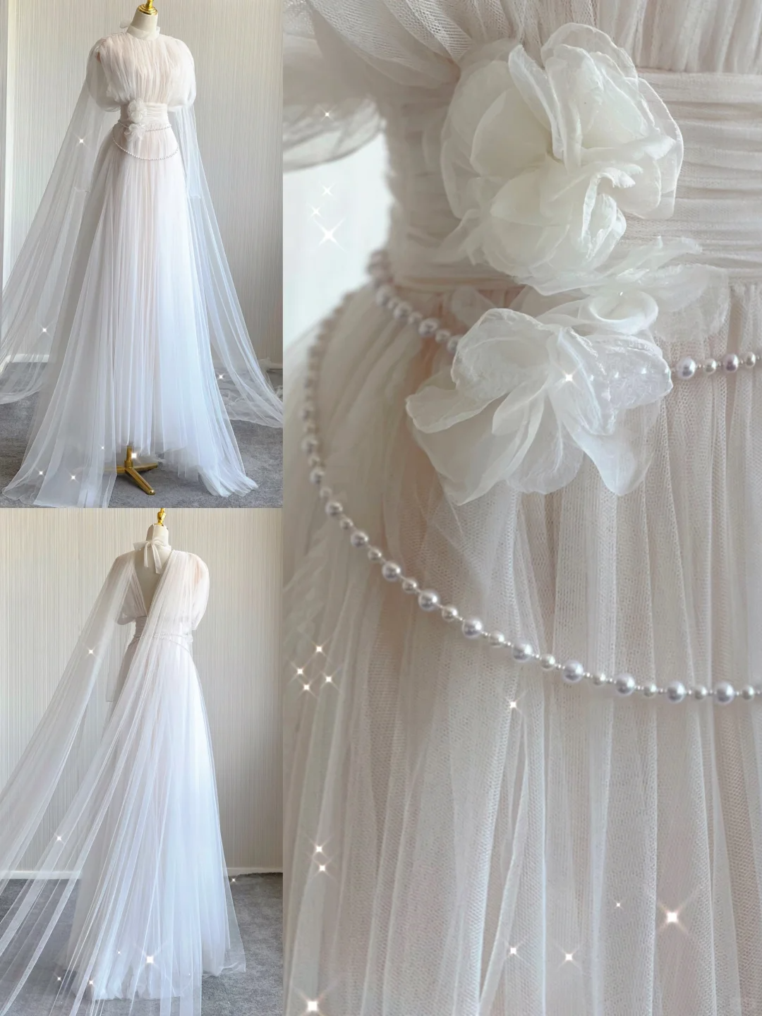 Retro White Sleeveless A-Line Tulle Birthday Dress Elegant Wedding Dress, D480