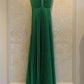 Green Halter A-Line Satin Pleated Long Party Dress Wedding Guest Dress, D482