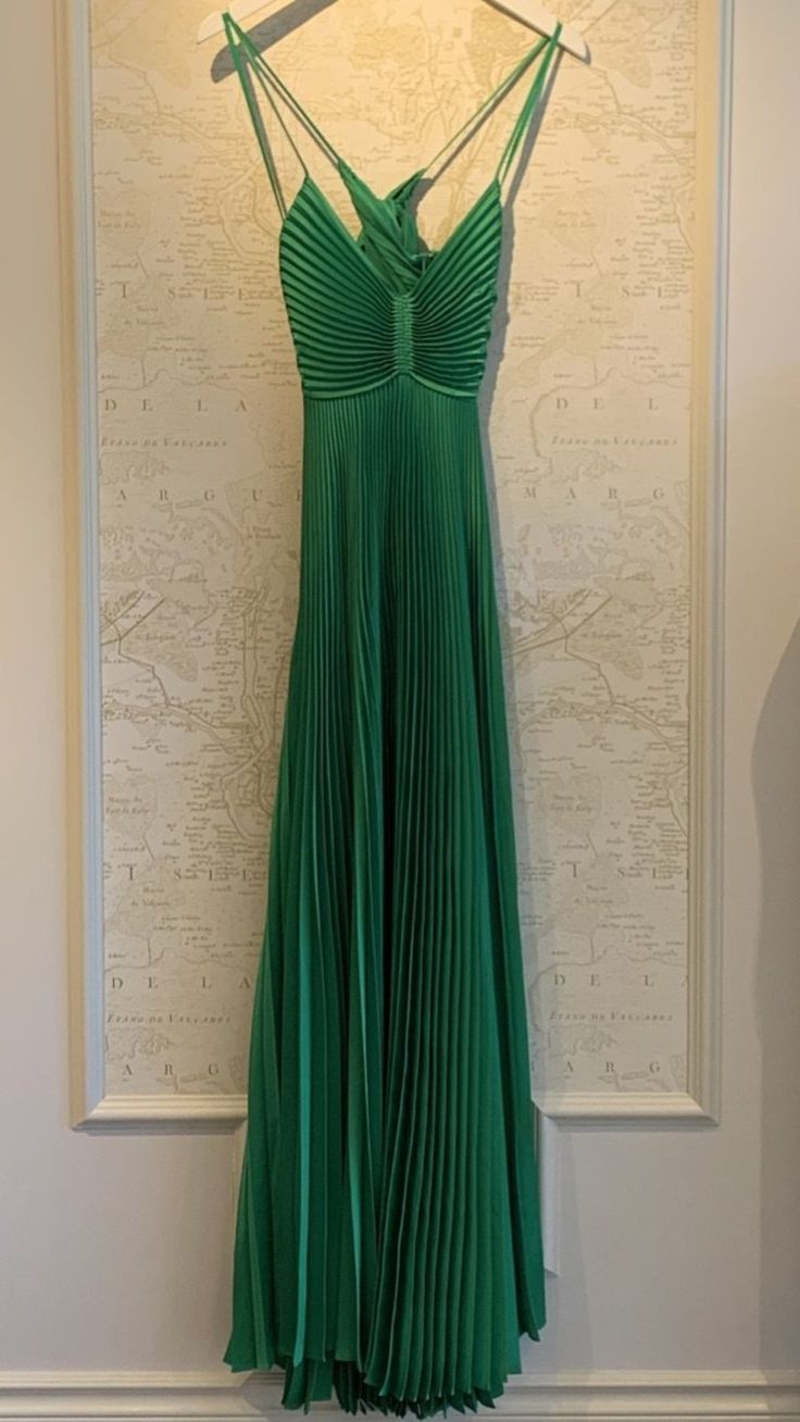 Green Halter A-Line Satin Pleated Long Party Dress Wedding Guest Dress, D482