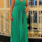 Green Halter A-Line Satin Pleated Long Party Dress Wedding Guest Dress, D482