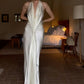 Elegant Ivory Halter Neck Mermaid Satin Long Party Dress Evening Gown, D506