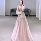 Gorgeous Long Sleeves A-Line Beading Long Prom Dress Evening Gown, D516