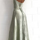 Green Straps A-Line Long Party Dress Wedding Guest Dress Birthday Outfits, D527