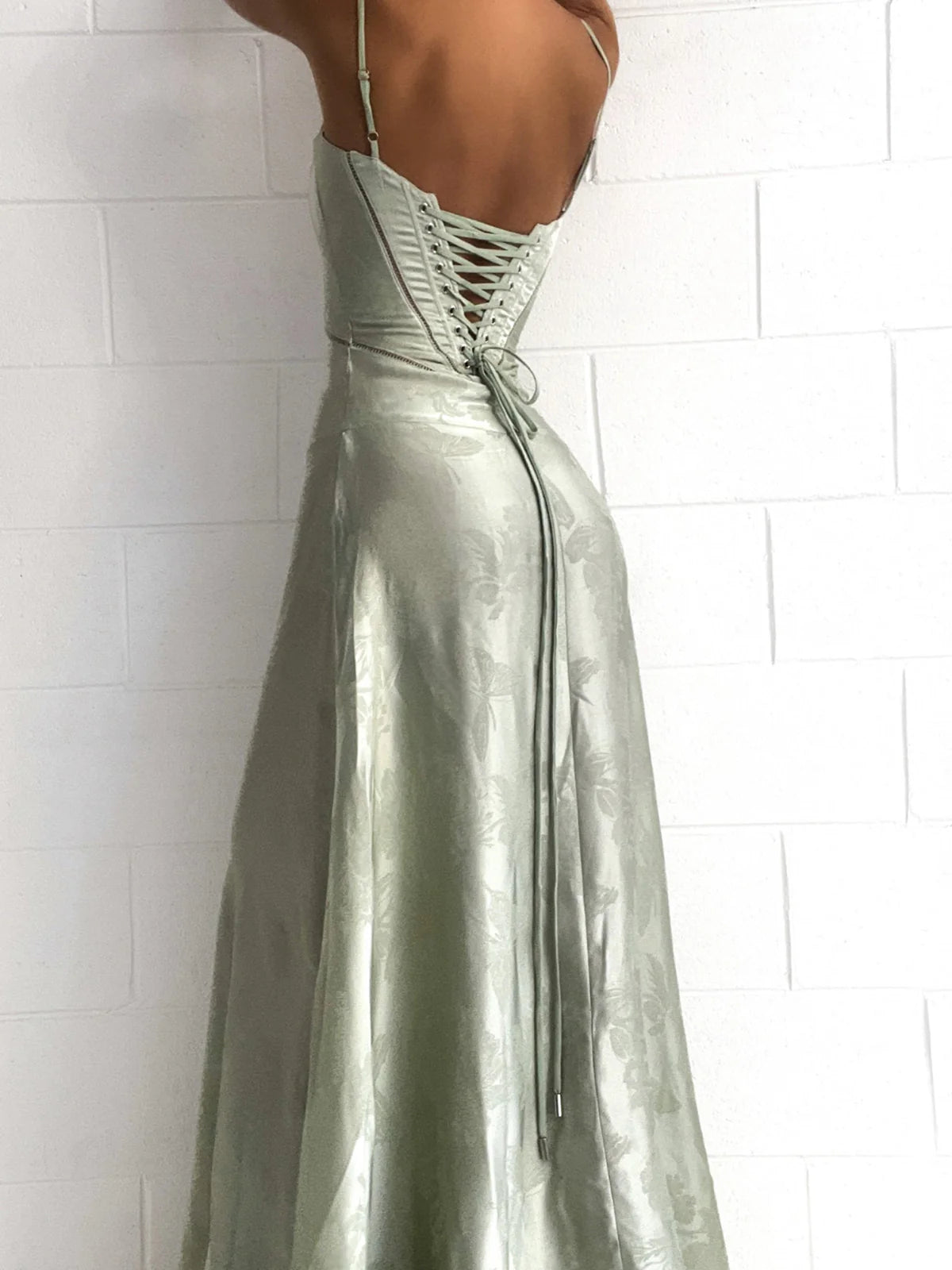 Green Straps A-Line Long Party Dress Wedding Guest Dress Birthday Outfits, D527