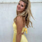 Yellow V Neck Straps A-Line Pleated Long Party Dress Wedding Guest Dress, D530