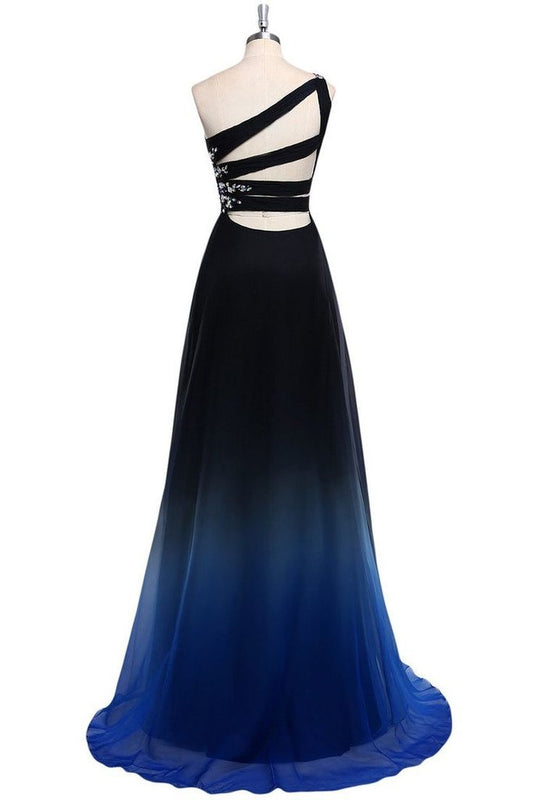 Elegant One Shoulder Gradient A-Line Vintage Long Party Dress Formal Prom Dress, D531