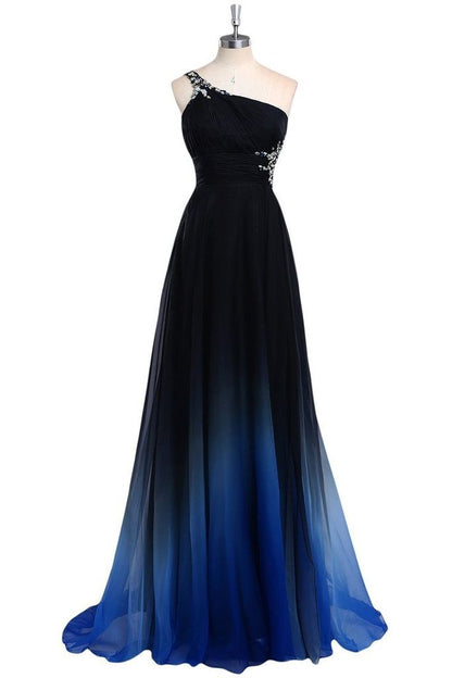 Elegant One Shoulder Gradient A-Line Vintage Long Party Dress Formal Prom Dress, D531