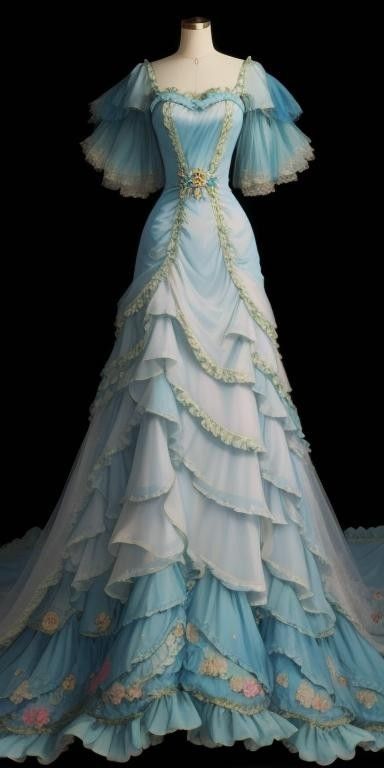 Fairy Blue A-Line Layers Princess Long Party Dress Birthday Party Dress, D533