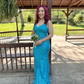 Blue V Neck Sequins Mermaid Long Prom Dress Formal Party Dress, D536