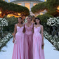 Elegant Pink Straps A-Line Satin Long Party Dress Bridesmaid Dress, D538