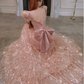 Pink Short Sleeves A-Line Sequins Birthday Dress Formal Prom Dress Evening Gown, D553