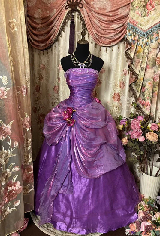 Retro Strapless A-Line Purple Long Prom Dress Formal Evening Ball Gown, D596