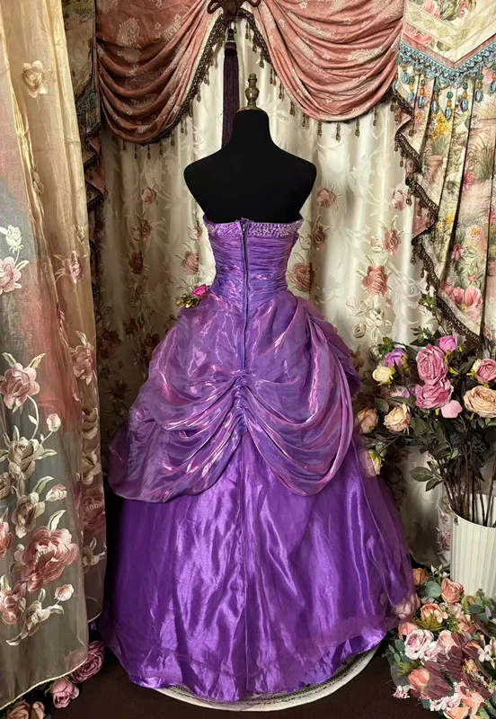 Retro Strapless A-Line Purple Long Prom Dress Formal Evening Ball Gown, D596