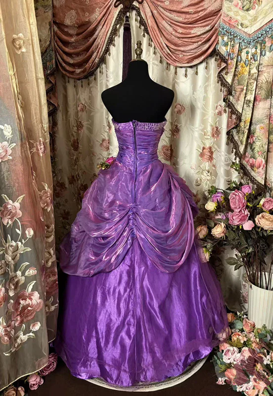 Retro Strapless A-Line Purple Long Prom Dress Formal Evening Ball Gown, D596