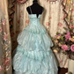 Light Blue Straps A-Line Organza Lace Fairy Long Party Dress Birthday Ball Gown, D634