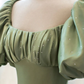 Light Green Puffy Sleeves A-Line Satin Long Formal Party Dress Birthday Gown, D635