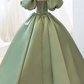 Light Green Puffy Sleeves A-Line Satin Long Formal Party Dress Birthday Gown, D635