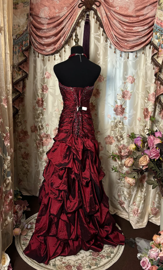 Wine Red Sweetheart Sheath Beading Vintage Long Party Dress Evening Dress, D651