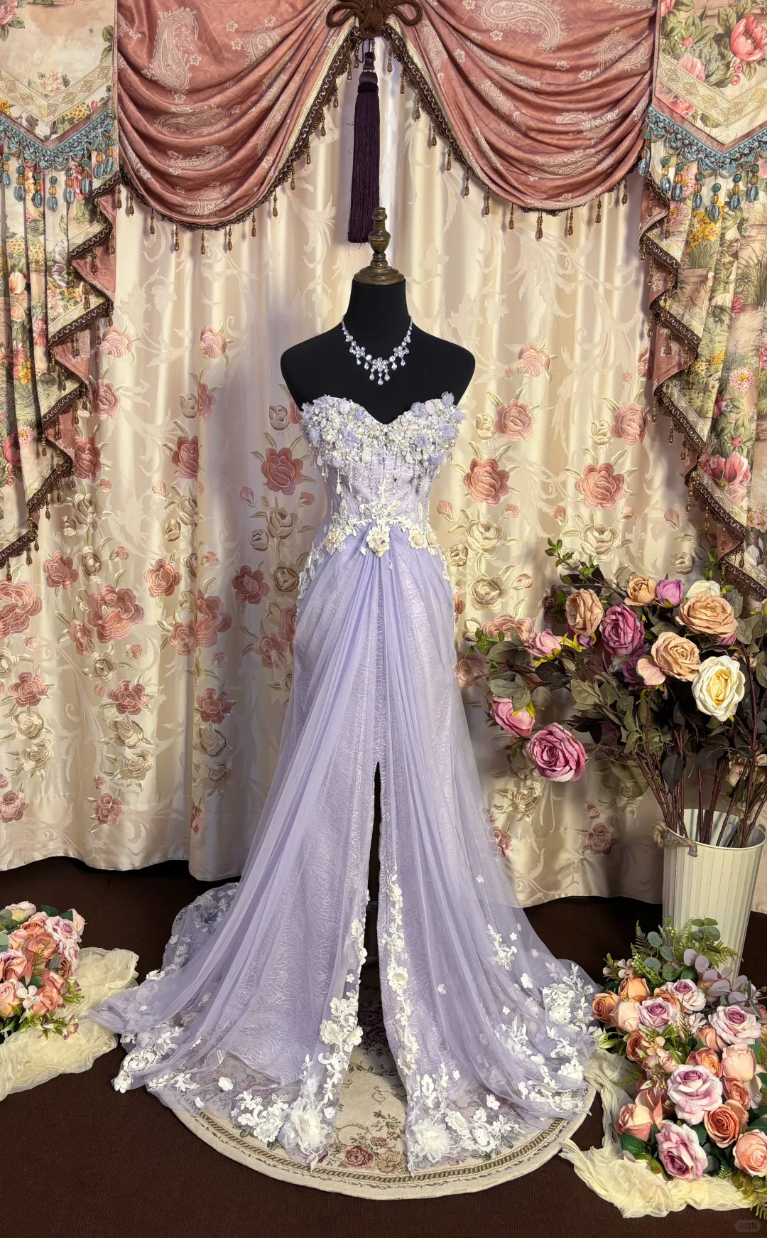 Light Lilac Sweetheart Beading Chiffon Vintage Long Party Dress Evening Dress, D652