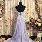 Light Lilac Sweetheart Beading Chiffon Vintage Long Party Dress Evening Dress, D652