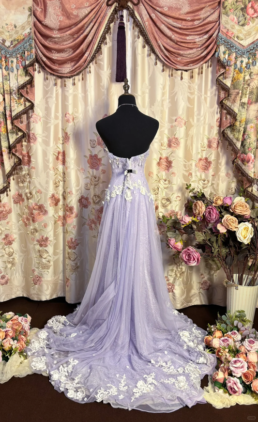 Light Lilac Sweetheart Beading Chiffon Vintage Long Party Dress Evening Dress, D652