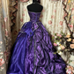 Dark Purple Strapless A-Line Satin Retro Long Party Dress Evening Ball Gown, D653