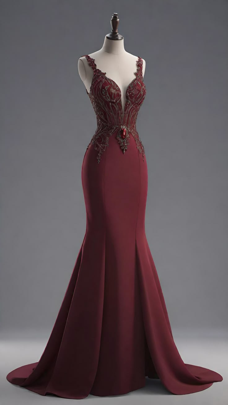 Elegant Burgundy Straps Mermaid Beading Long Formal Prom Dress Evening Gown, D718