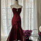 Elegant Burgundy Strapless Mermaid Long Prom Dress Vintage Party Dress, D724