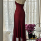 Elegant Burgundy Strapless Mermaid Long Prom Dress Vintage Party Dress, D724