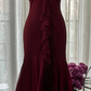 Elegant Burgundy Strapless Mermaid Long Prom Dress Vintage Party Dress, D724