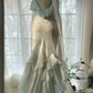 Gorgeous Straps Beading Ruffles Mermaid Long Prom Dress Vintage Party Dress, D725