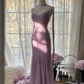 Shiny Purple Spaghetti Straps Beading Mermaid Long Party Dress Evening Gown, D729